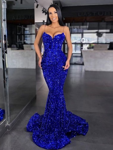 Cheapest Velvet Sequin Mermaid Sleeveless Evening Dress Canada