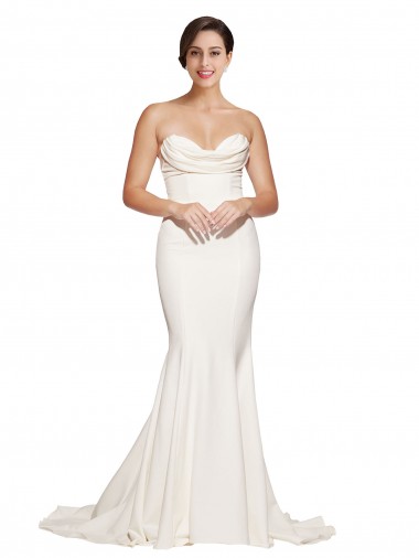 Cheapest Stretch Satin Mermaid Sweep Train Sleeveless Low Back Formal Evening Dress Canada