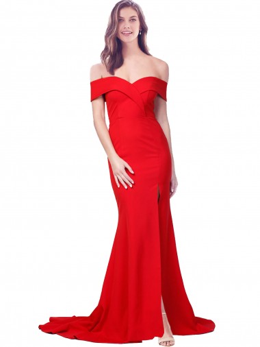 Cheapest Stretch Crepe Mermaid Long Sleeveless Red Prom Dresses Canada