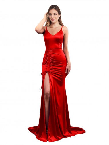 Cheapest Stretch Satin Mermaid Long Sleeveless Low Back Evening Dress Canada