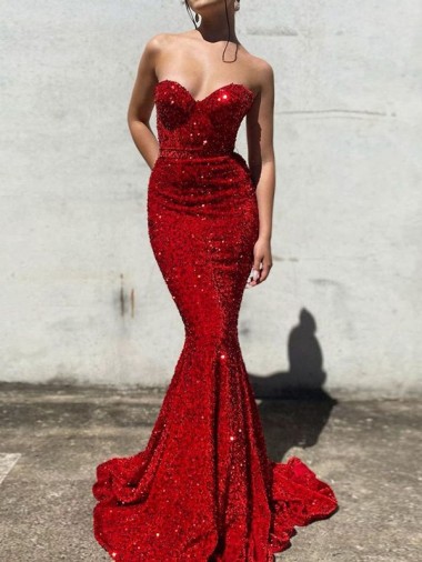 Cheapest Velvet Sequin Mermaid Court Train Sleeveless Long Evening Dress Canada