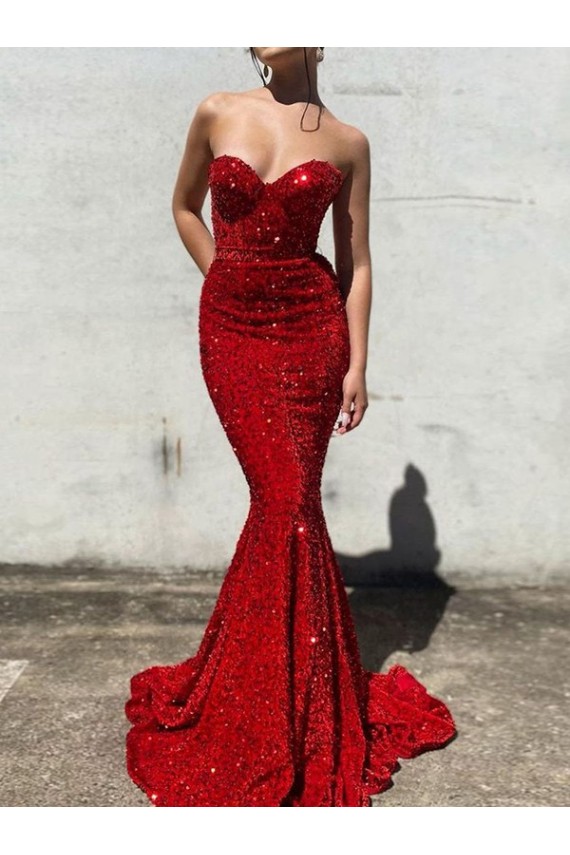 Cheapest Velvet Sequin Mermaid Court Train Sleeveless Long Evening Dress Canada