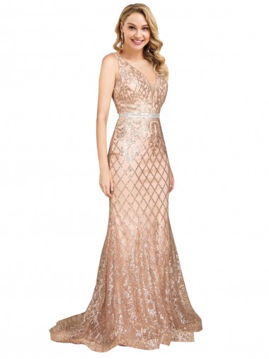 Cheapest Sequin & Sparkling Sequin Mermaid Long Sleeveless V-Back Formal Plus Size Evening Dress Canada