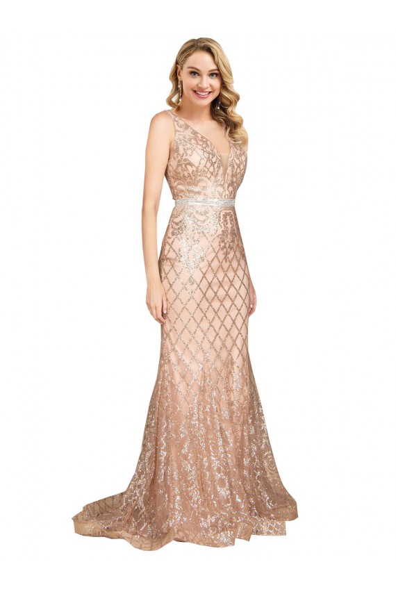 Cheapest Sequin & Sparkling Sequin Mermaid Long Sleeveless V-Back Formal Plus Size Evening Dress Canada