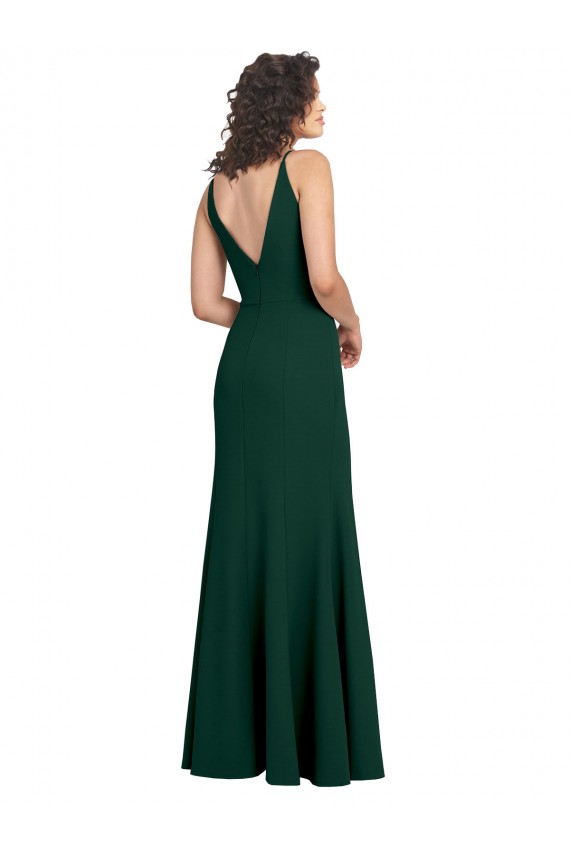 Cheapest Stretch Crepe A-Line Long Sleeveless V-Neck V-Back Prom Dresses Canada