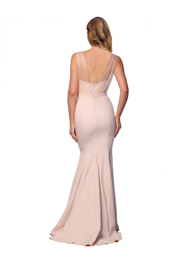 Cheapest Stretch Crepe & Tulle Sheath Long Sleeveless Low Back Formal Evening Dress Canada