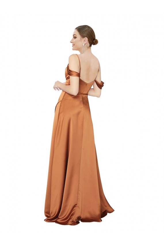 Cheapest Silky Satin A-Line Long Cold Shoulder Low Back Formal Evening Dress Canada