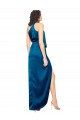 Cheapest Silky Satin Sheath Long Sleeveless Side Slit Prom Dresses Canada