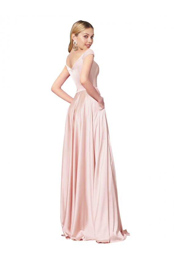 Cheapest Satin A-Line Long Sleeveless Pink Prom Dresses Canada