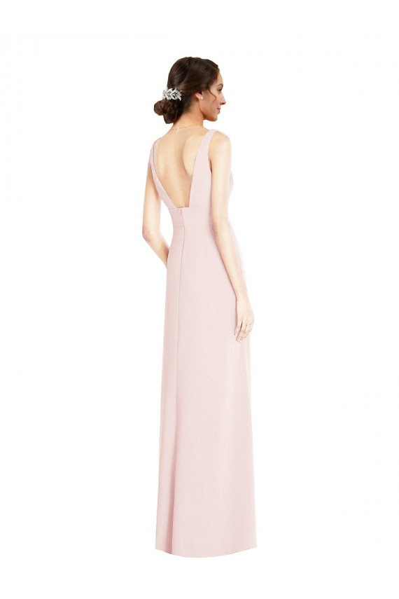 Cheapest Stretch Crepe A-Line Long Sleeveless Low Back Black Tie Evening Dress Canada