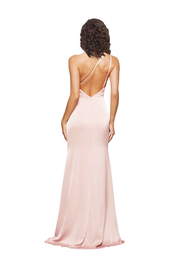 Cheapest Silky Satin Sheath Long Sleeveless Low Back High Slit Prom Dresses Canada