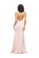 Cheapest Silky Satin Sheath Long Sleeveless Low Back High Slit Prom Dresses Canada