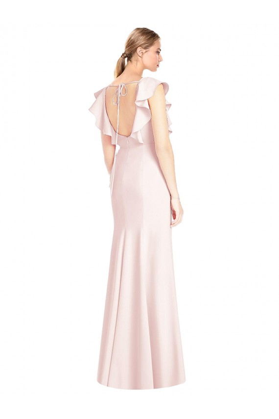 Cheapest Stretch Crepe Trumpet Long Cap Sleeves Open Back Formal Dress Canada
