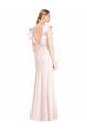 Cheapest Stretch Crepe Trumpet Long Cap Sleeves Open Back Formal Dress Canada