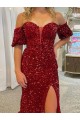 Cheapest Velvet Sequin Sheath Court Train Short Sleeves Evening Dress Canada