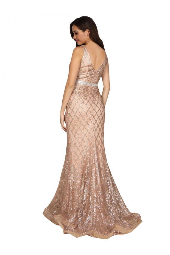 Cheapest Sequin & Sparkling Sequin Mermaid Long Sleeveless V-Back Formal Plus Size Evening Dress Canada