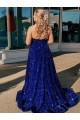 Cheapest Velvet Sequin A-Line Sweep Train Sleeveless Evening Dress Canada
