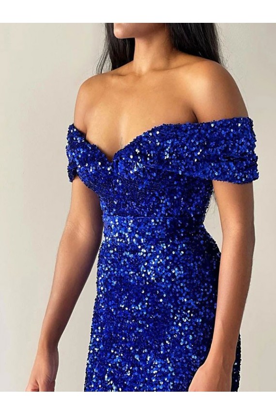 Cheapest Velvet Sequin Mermaid Sweep Train Sleeveless Prom Dress Canada