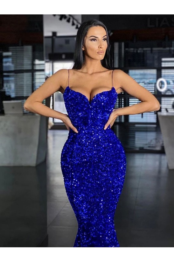 Cheapest Velvet Sequin Mermaid Sleeveless Evening Dress Canada