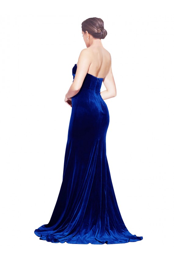 Cheapest Stretch Velvet Mermaid Sweep Train Sleeveless Low Back Front Slit Prom Dresses Canada