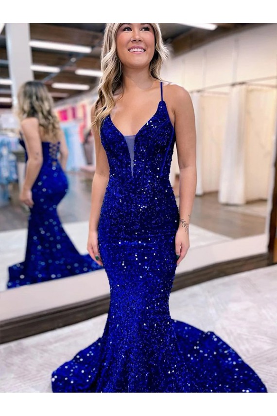 Cheapest Velvet Sequin Mermaid Court Train Sleeveless Prom Dress Canada