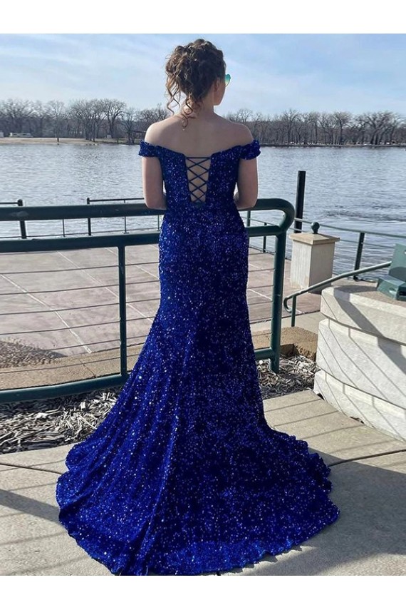 Cheapest Velvet Sequin Sweep Train Sleeveless Prom Dress Canada