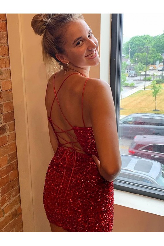 Cheapest Velvet Sequin Sheath Short Sleeveless V-Neck Evening Dress Canada
