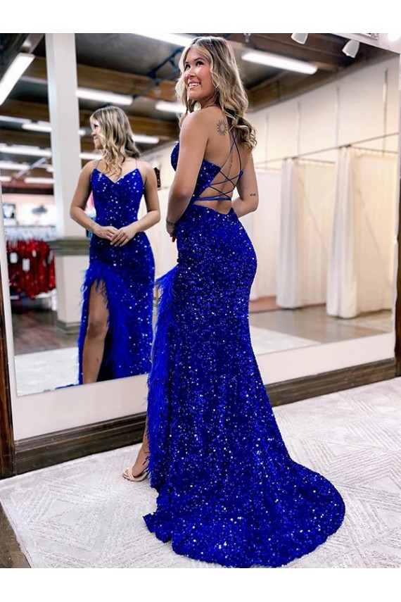 Cheapest Velvet Sequin Sheath Sweep Train Sleeveless V-Neck Long Evening Dress Canada