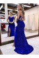 Cheapest Velvet Sequin Sheath Sweep Train Sleeveless V-Neck Long Evening Dress Canada