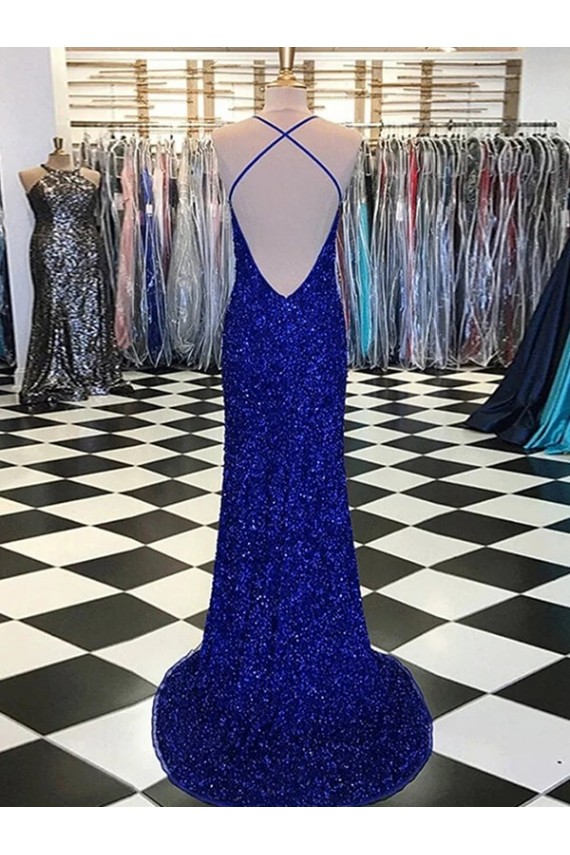 Cheapest Velvet Sequin Long Sweep Train Sleeveless V-Neck Evening Dress Canada
