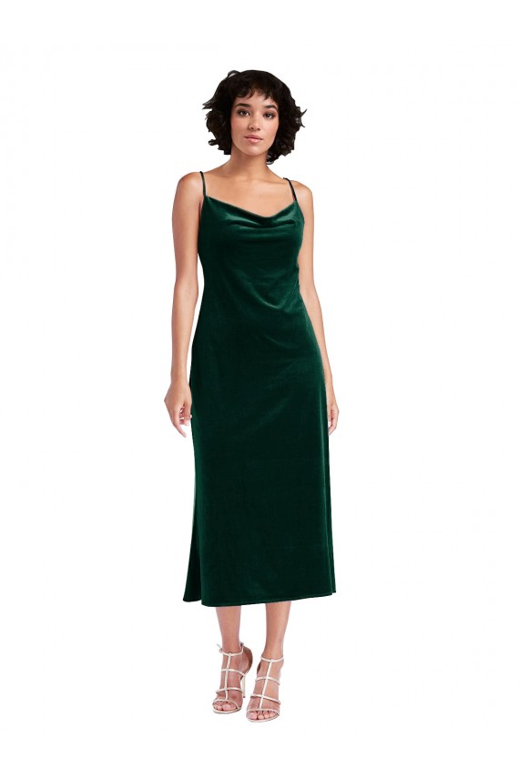 Cheapest Stretch Velvet Sheath Midi Length Sleeveless Criss Cross Open Back Black Tie Evening Dress Canada