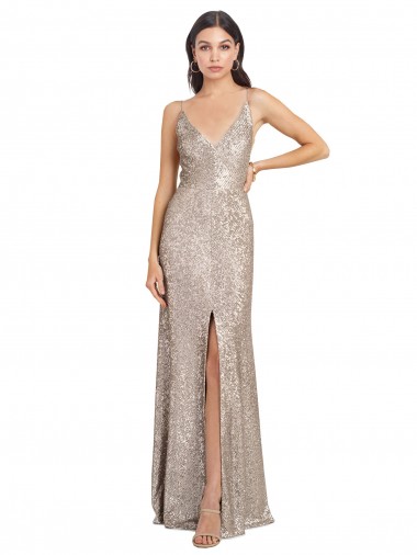 Cheapest Sequin & Sparkling Sequin Sheath Long Sleeveless V-Back Formal Evening Dress Canada