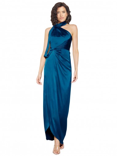 Cheapest Silky Satin Sheath Long Sleeveless Side Slit Prom Dresses Canada