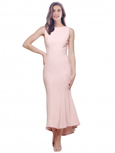 Cheapest Stretch Crepe Sheath Midi Length Sleeveless Low Back High Low Evening Dress Canada