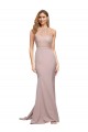 Cheapest Stretch Crepe Sheath Sweep Train Sleeveless Dusty Pink Prom Dresses Canada
