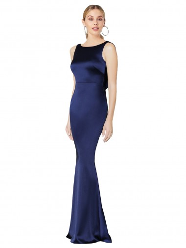 Cheapest Stretch Satin Sheath Long Sleeveless Low Back Formal Evening Dress Canada