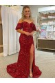 Cheapest Velvet Sequin Sheath Court Train Short Sleeves Evening Dress Canada