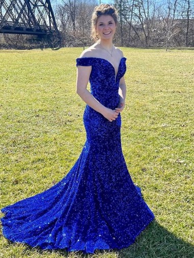 Cheapest Velvet Sequin Sweep Train Sleeveless Prom Dress Canada