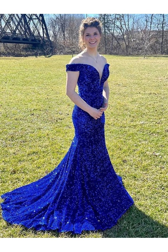 Cheapest Velvet Sequin Sweep Train Sleeveless Prom Dress Canada