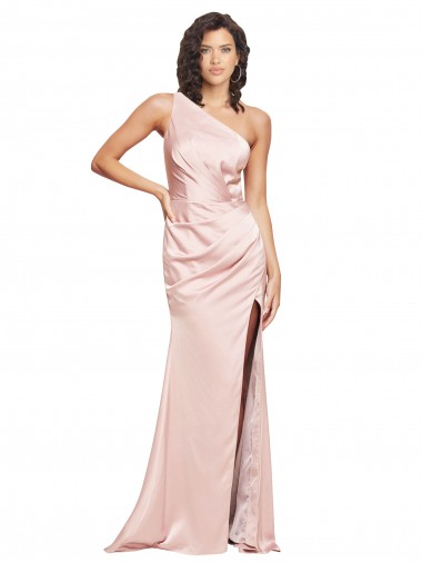 Cheapest Silky Satin Sheath Long Sleeveless Low Back High Slit Prom Dresses Canada