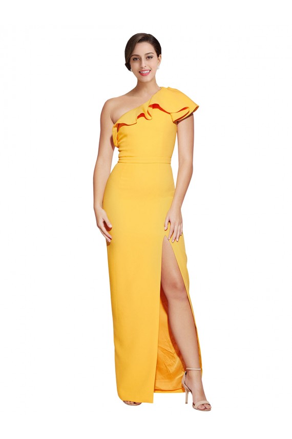 Cheapest Stretch Crepe Sheath Long Sleeveless High Slit Prom Dresses Canada