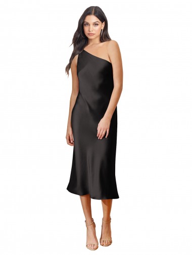 Cheapest Stretch Satin Sheath Midi Length Sleeveless Black Prom Dresses Canada
