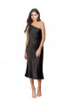 Cheapest Stretch Satin Sheath Midi Length Sleeveless Black Prom Dresses Canada