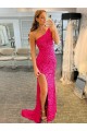 Cheapest Velvet Sequin Sheath Sweep Train Sleeveless One Shoulder Evening Gown Canada