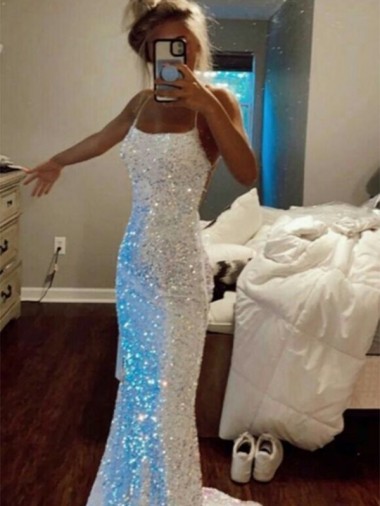Cheapest Velvet Sequin Sheath Sweep Train Sleeveless Spaghetti Straps Evening Dress Canada