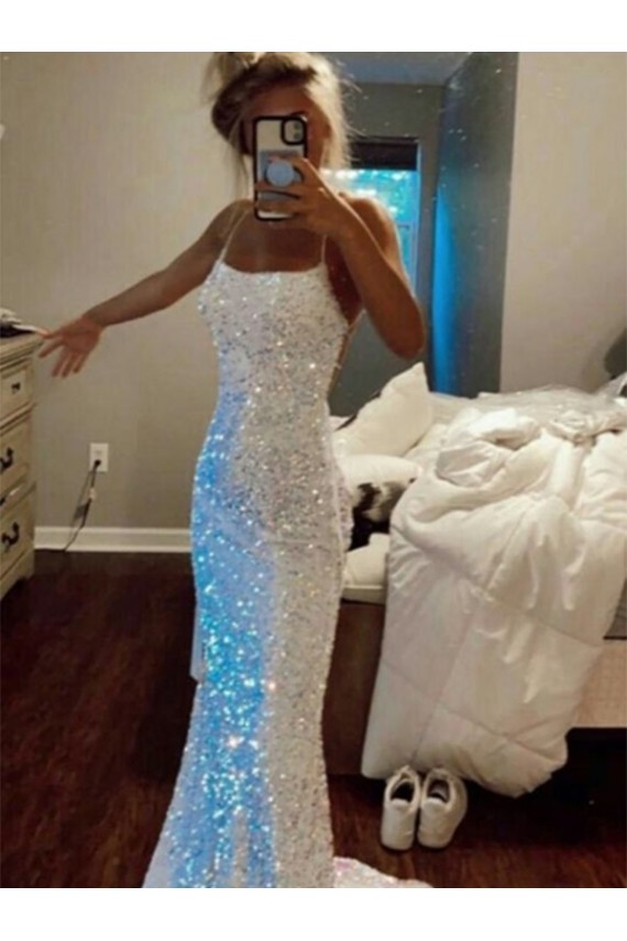 Cheapest Velvet Sequin Sheath Sweep Train Sleeveless Spaghetti Straps Evening Dress Canada