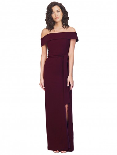 Cheapest Stretch Crepe Sheath Long Sleeveless Low Back Burgundy Gold Prom Dresses Canada