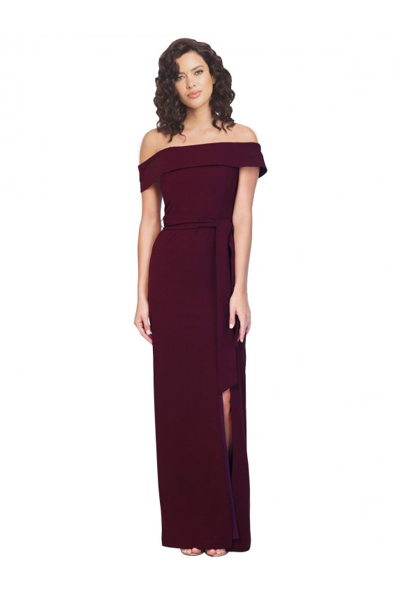 Cheapest Stretch Crepe Sheath Long Sleeveless Low Back Burgundy Gold Prom Dresses Canada