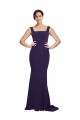 Cheapest Stretch Crepe Sheath Sweep Train Sleeveless Dark Navy Prom Dresses Canada