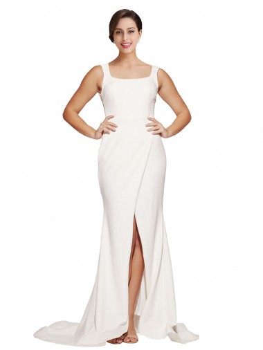 Cheapest Stretch Crepe Sheath Sweep Train Sleeveless Low Back Semi Formal Evening Dress Canada